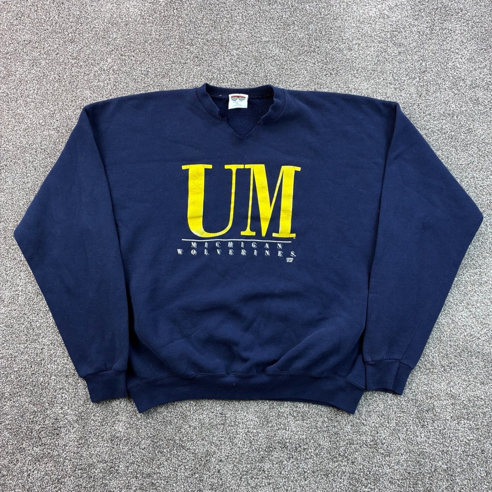 Vintage Michigan Wolverines Sweatshirt Mens XL Navy Blue Crewneck Cut Neck Logo